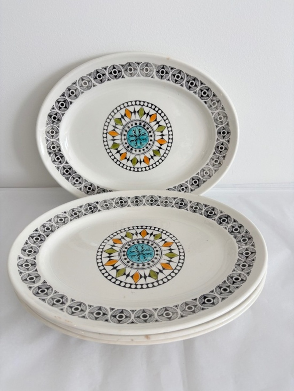 Vintage Kathie Winkle Ironstone oval platter 'Roulette' design MCM atomic style